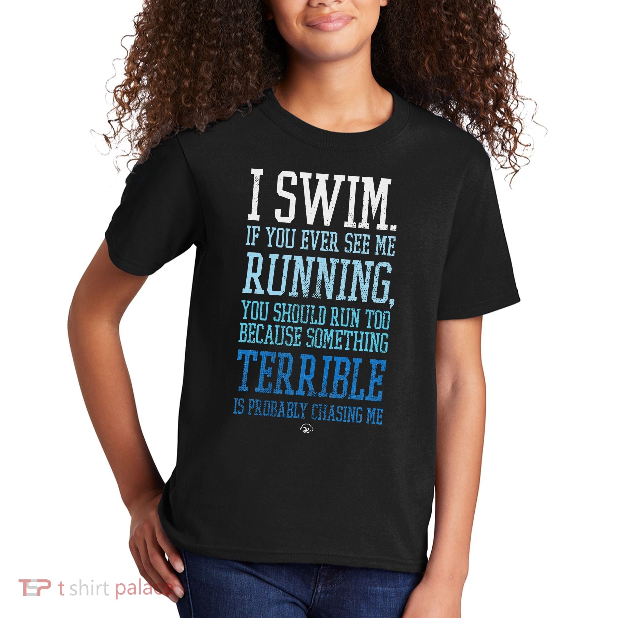 I Swim If You Ever See Me Running Funny Swimmer Kids T-Shirt