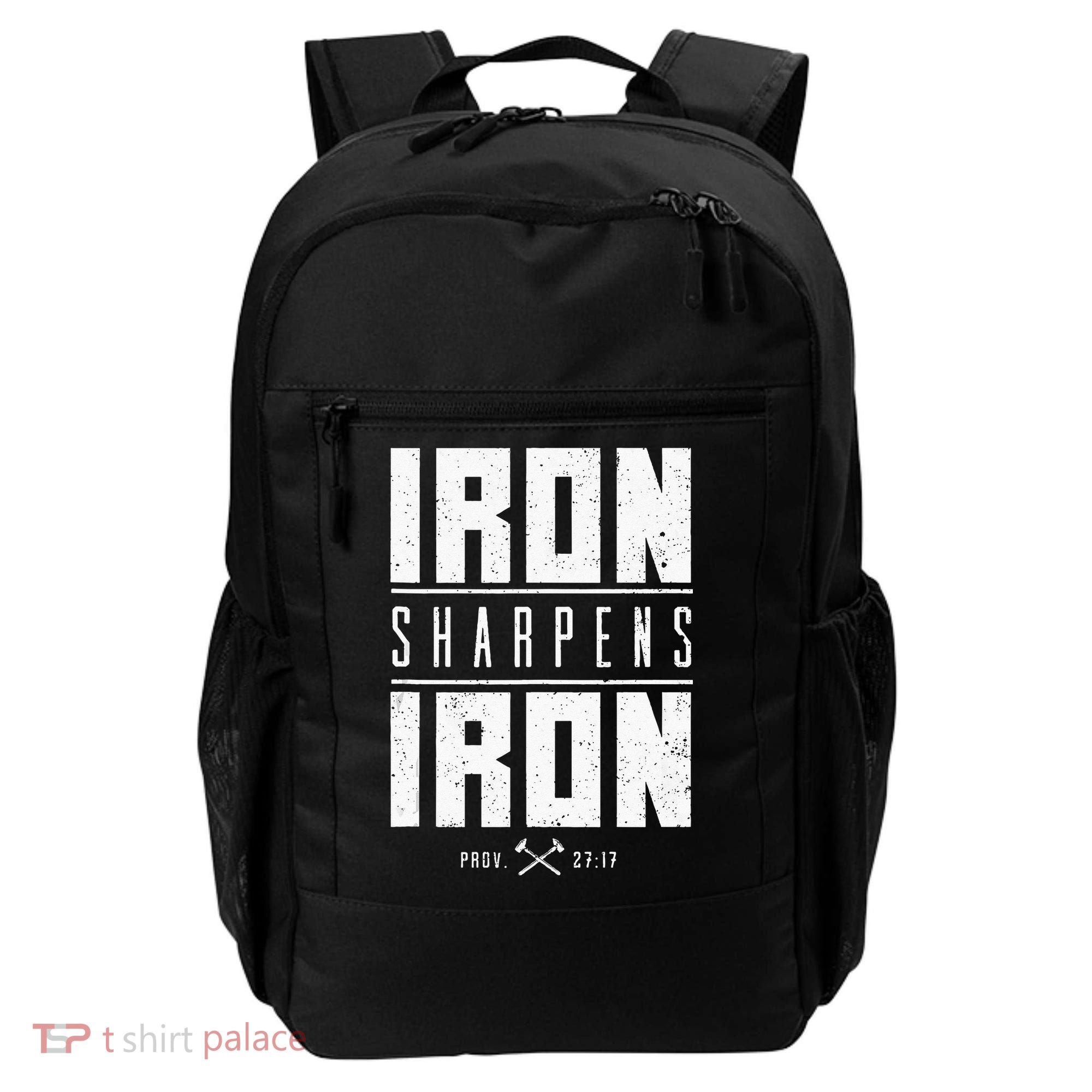 Iron Sharpens Iron Christian Men Bible Scripture Gym Workout Backpack