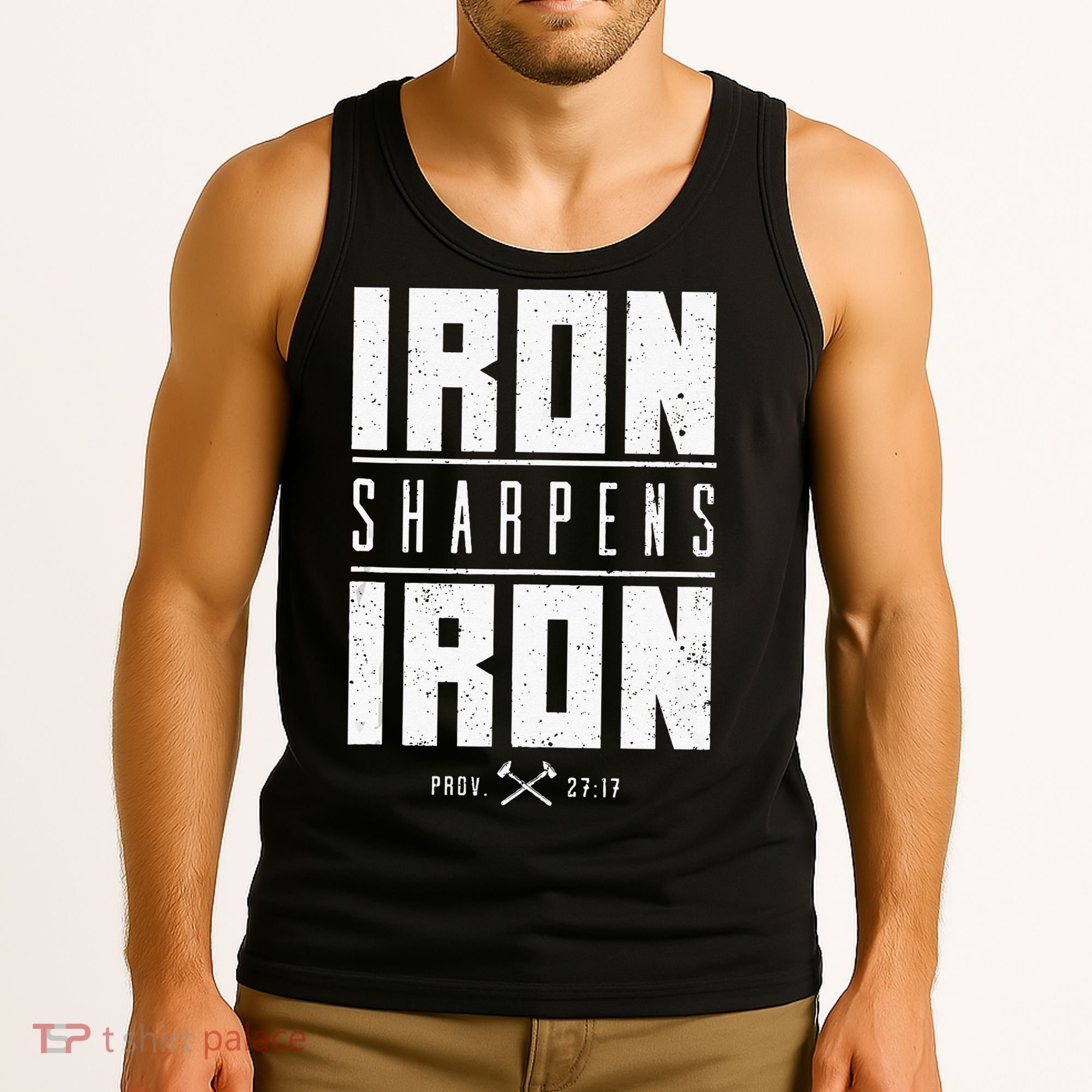 Iron Sharpens Iron Christian Men Bible Scripture Gym Workout Tank Top
