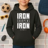 Iron Sharpens Iron Christian Men Bible Scripture Gym Workout Kids Hoodie thumb 2