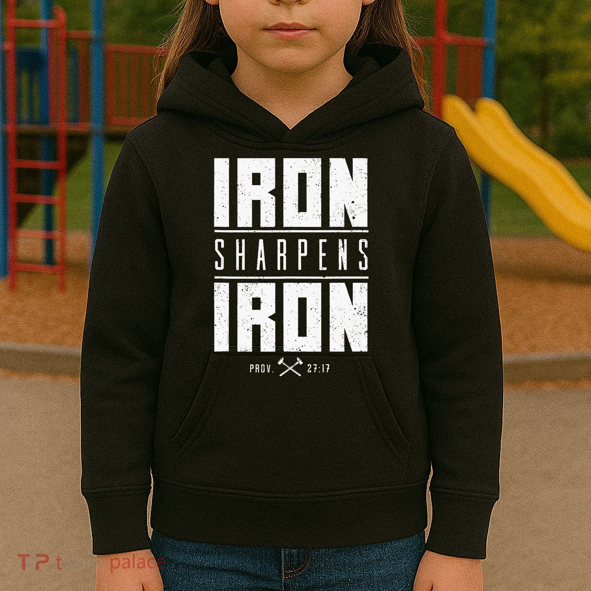 Iron Sharpens Iron Christian Men Bible Scripture Gym Workout Kids Hoodie
