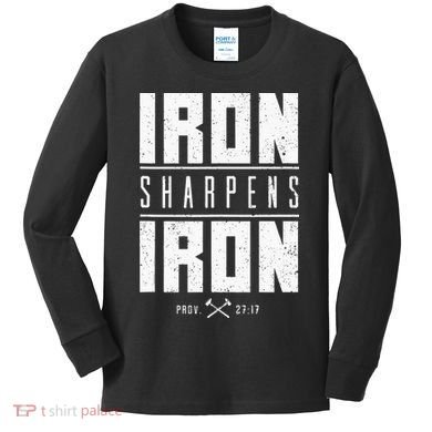 Iron Sharpens Iron Christian Men Bible Scripture Gym Workout Kids Long Sleeve Shirt