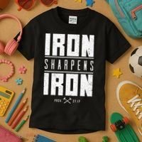 Iron Sharpens Iron Christian Men Bible Scripture Gym Workout Kids T-Shirt thumb 3