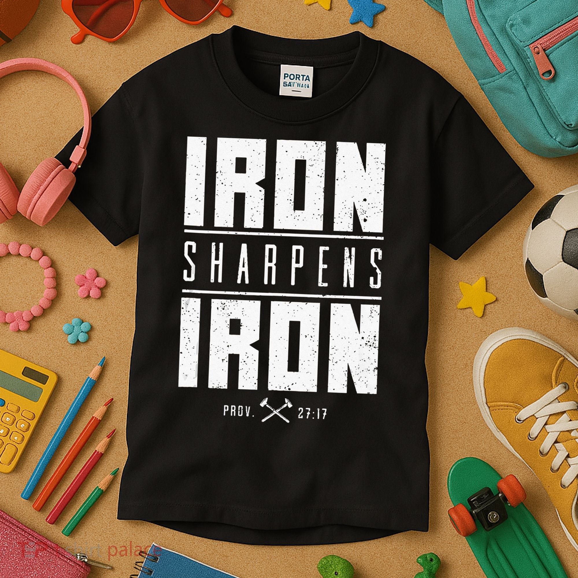 Iron Sharpens Iron Christian Men Bible Scripture Gym Workout Kids T-Shirt
