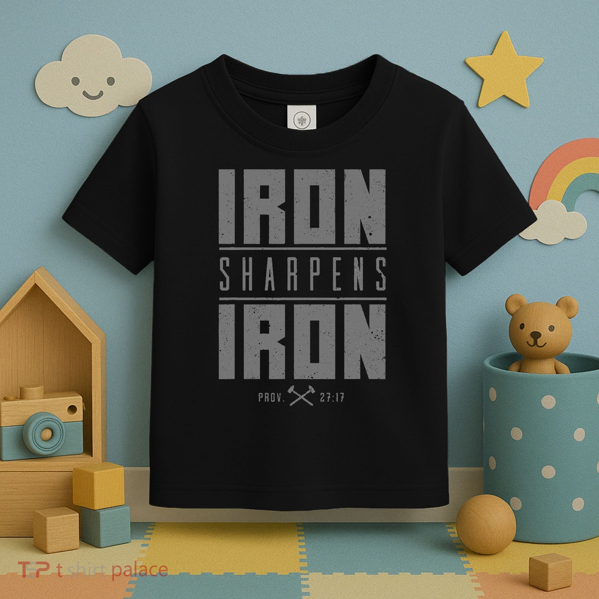Iron Sharpens Iron Christian Bible Scripture Gym Workout Toddler T-Shirt