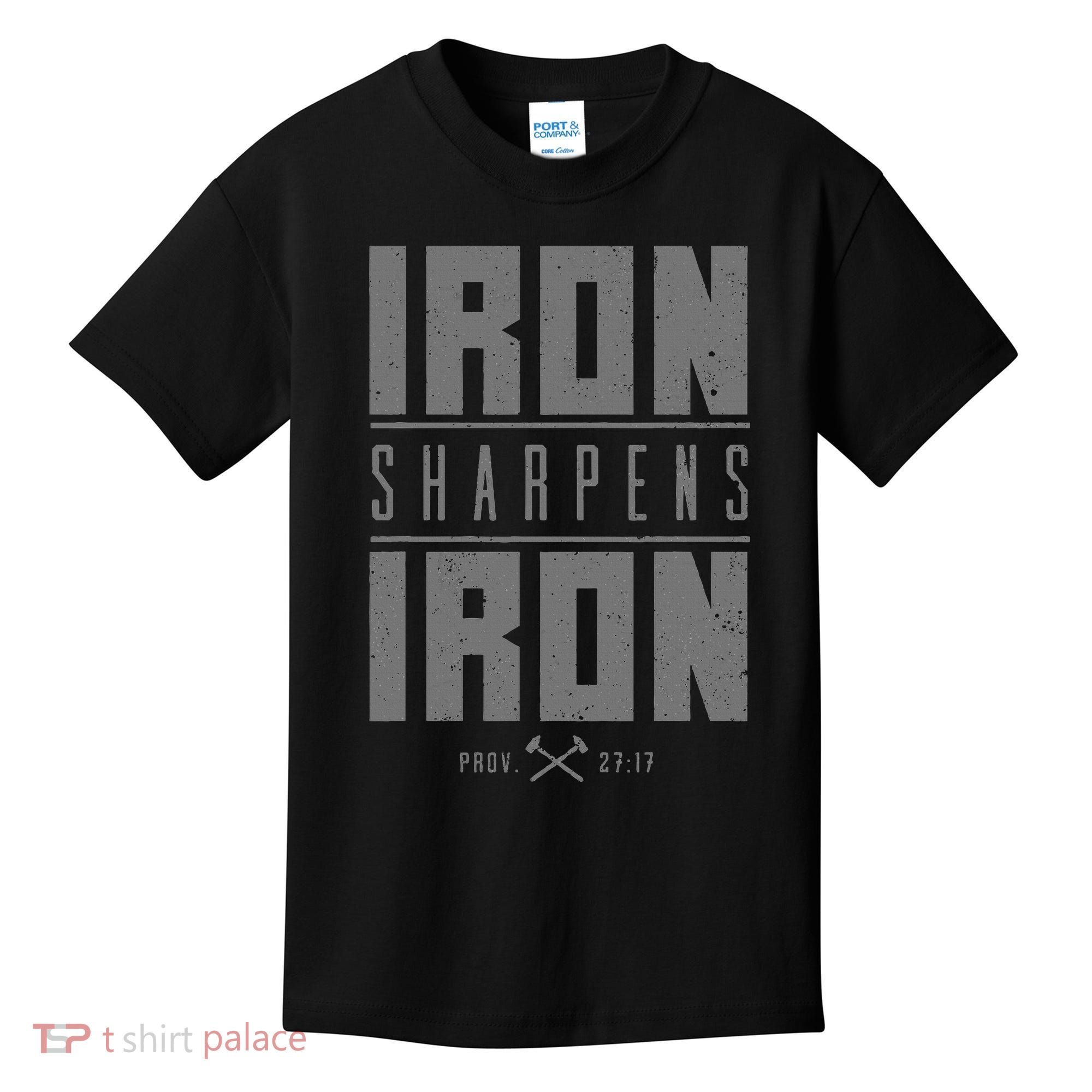 Iron Sharpens Iron Christian Bible Scripture Gym Workout Kids T-Shirt