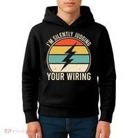 I'm Silently Judging Your Wiring Funny Electrician Lineman Kids Hoodie thumb 4
