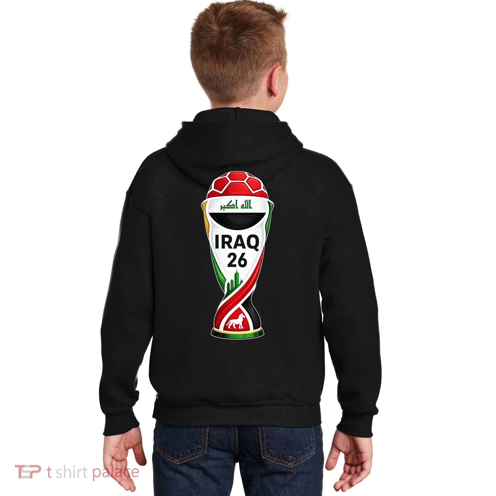 Iraq Soccer Jersey 2026 Back And Front Kids Hoodie