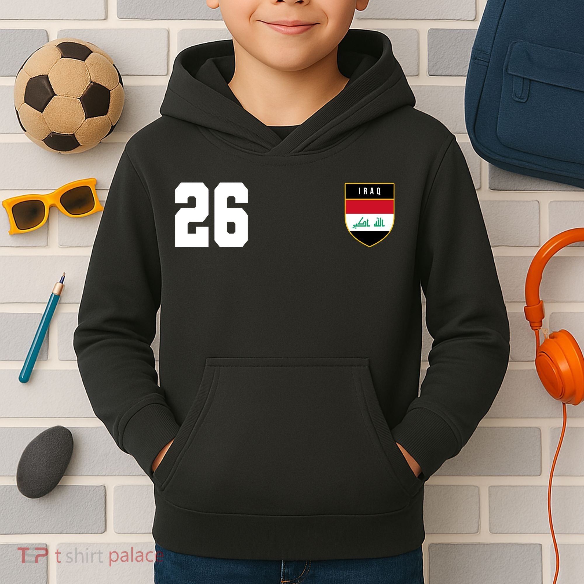 Iraq Soccer Jersey 2026 Back And Front Kids Hoodie