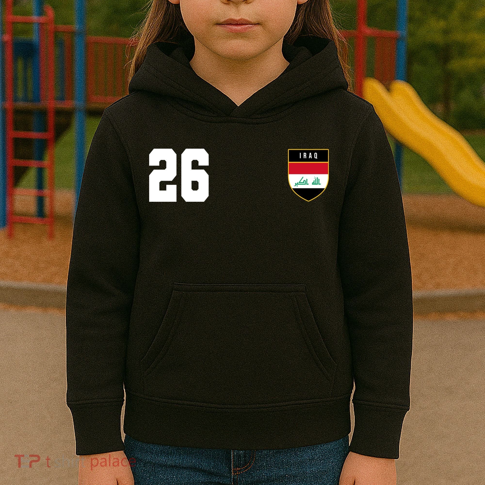 Iraq Soccer Jersey 2026 Back And Front Kids Hoodie