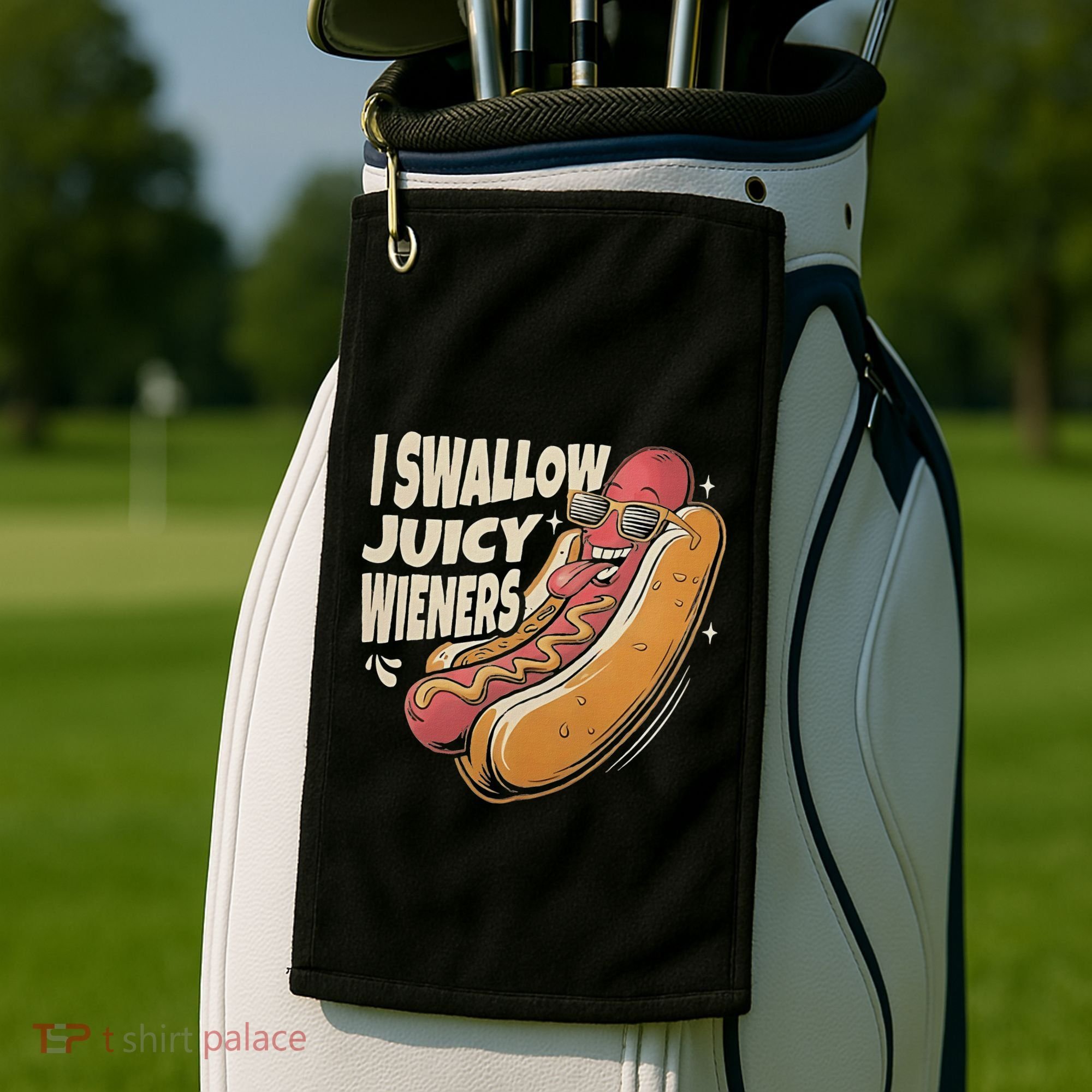 I Swallow Juicy Wiener Embarrassing Golf Towel
