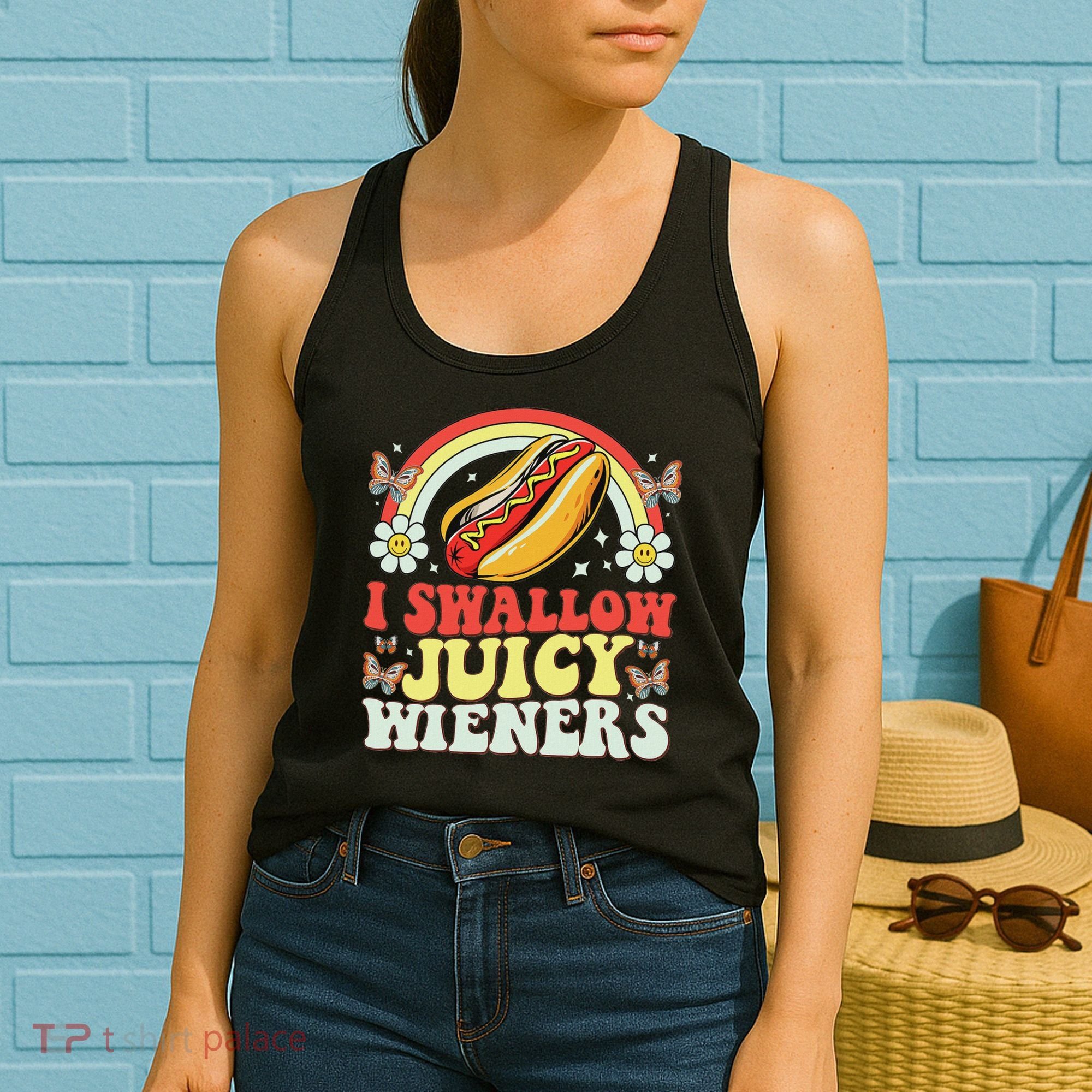 I Swallow Juicy Wiener Funny Inappropriate Women's Tank Top