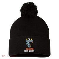 I'm Silently Judging Your Welds Welder Welding Pom Pom 12in Knit Beanie thumb 0