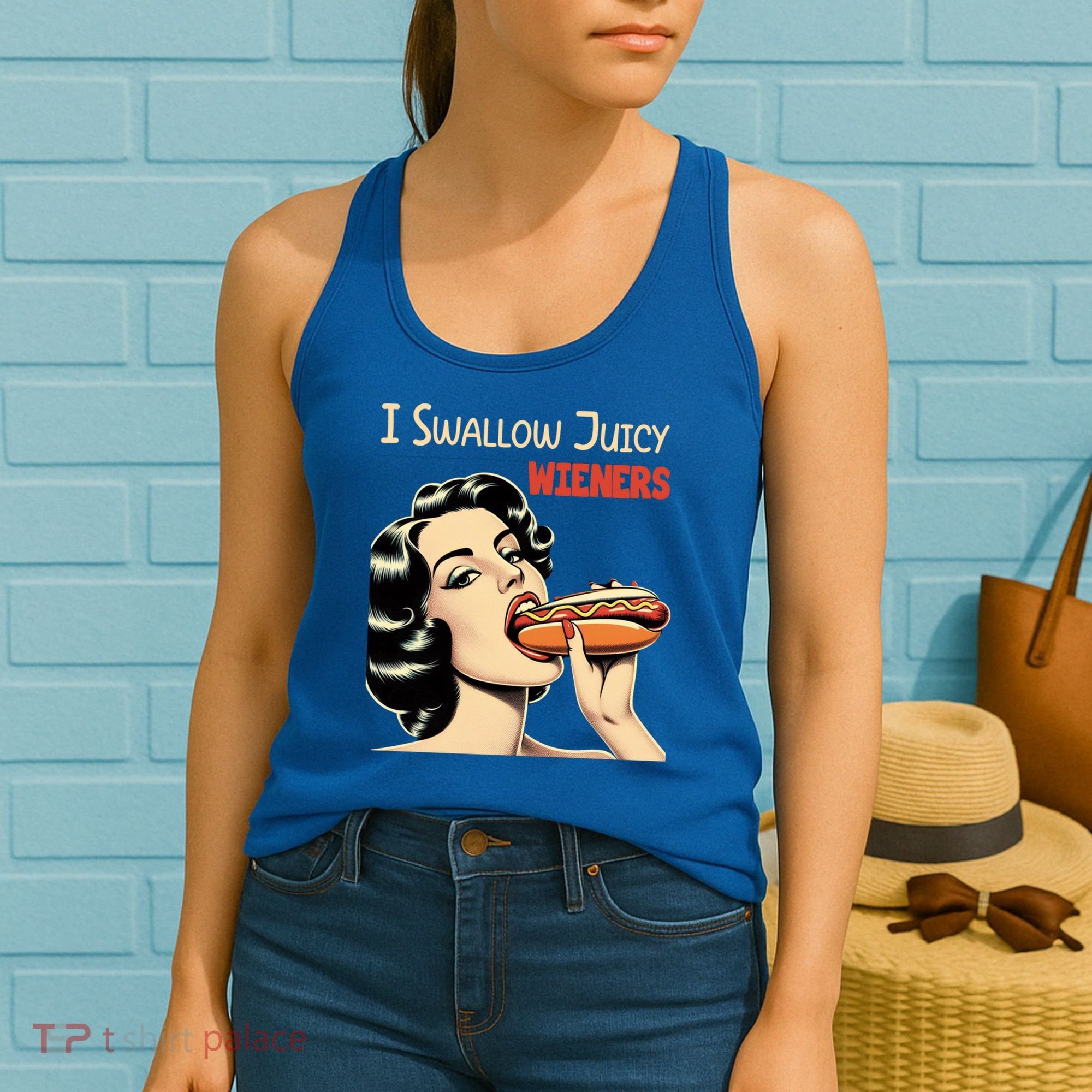 I Swallow Juicy Wieners Funny Joke Hot Dog Pun Meaningful Gift Women's Tank Top