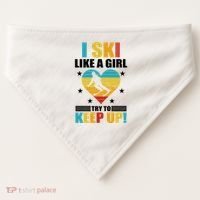 I Ski Like A Try To Keep Up Cross Country Skiing Winter Gift USA-Made Doggie Bandana thumb 0