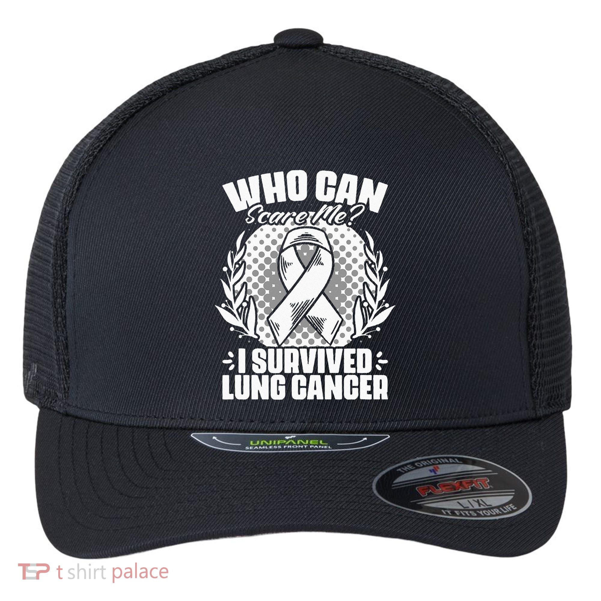 I Survived Lung Cancer Warrior Support Lung Cancer Survivor Flexfit Unipanel Trucker Cap