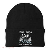 I Ski Like A Girl Try To Keep Up, Funny Skate Lovers Costume Beanie thumb 0