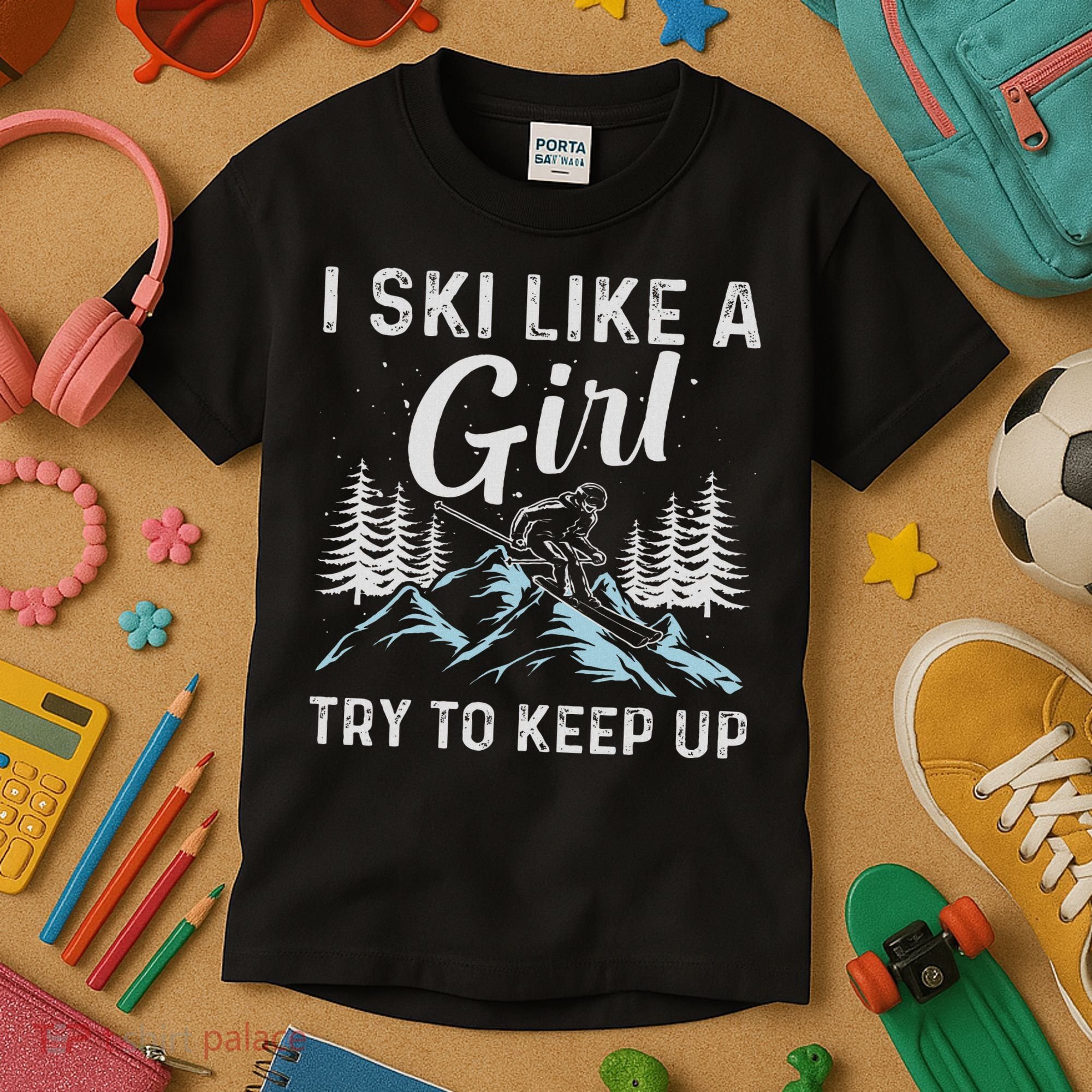 I Ski Like A Girl Try To Keep Up, Funny Skate Lovers Costume Kids T-Shirt