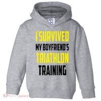 I Survived My BoyfriendS Triathlon Training Triathlete Toddler Hoodie thumb 0