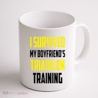 I Survived My BoyfriendS Triathlon Training Triathlete Coffee Mug thumb 1