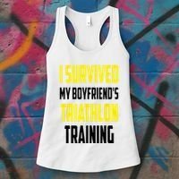 I Survived My BoyfriendS Triathlon Training Triathlete Women's Tank Top thumb 3