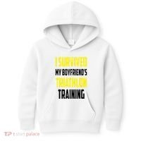 I Survived My BoyfriendS Triathlon Training Triathlete Kids Hoodie thumb 0