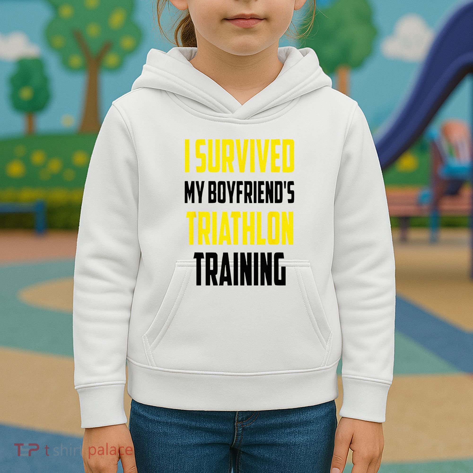I Survived My BoyfriendS Triathlon Training Triathlete Kids Hoodie