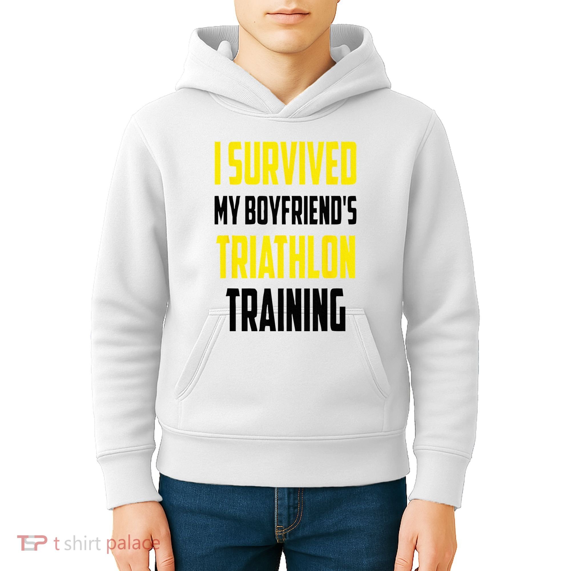 I Survived My BoyfriendS Triathlon Training Triathlete Kids Hoodie