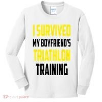 I Survived My BoyfriendS Triathlon Training Triathlete Kids Long Sleeve Shirt thumb 0