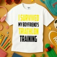 I Survived My BoyfriendS Triathlon Training Triathlete Kids T-Shirt thumb 3