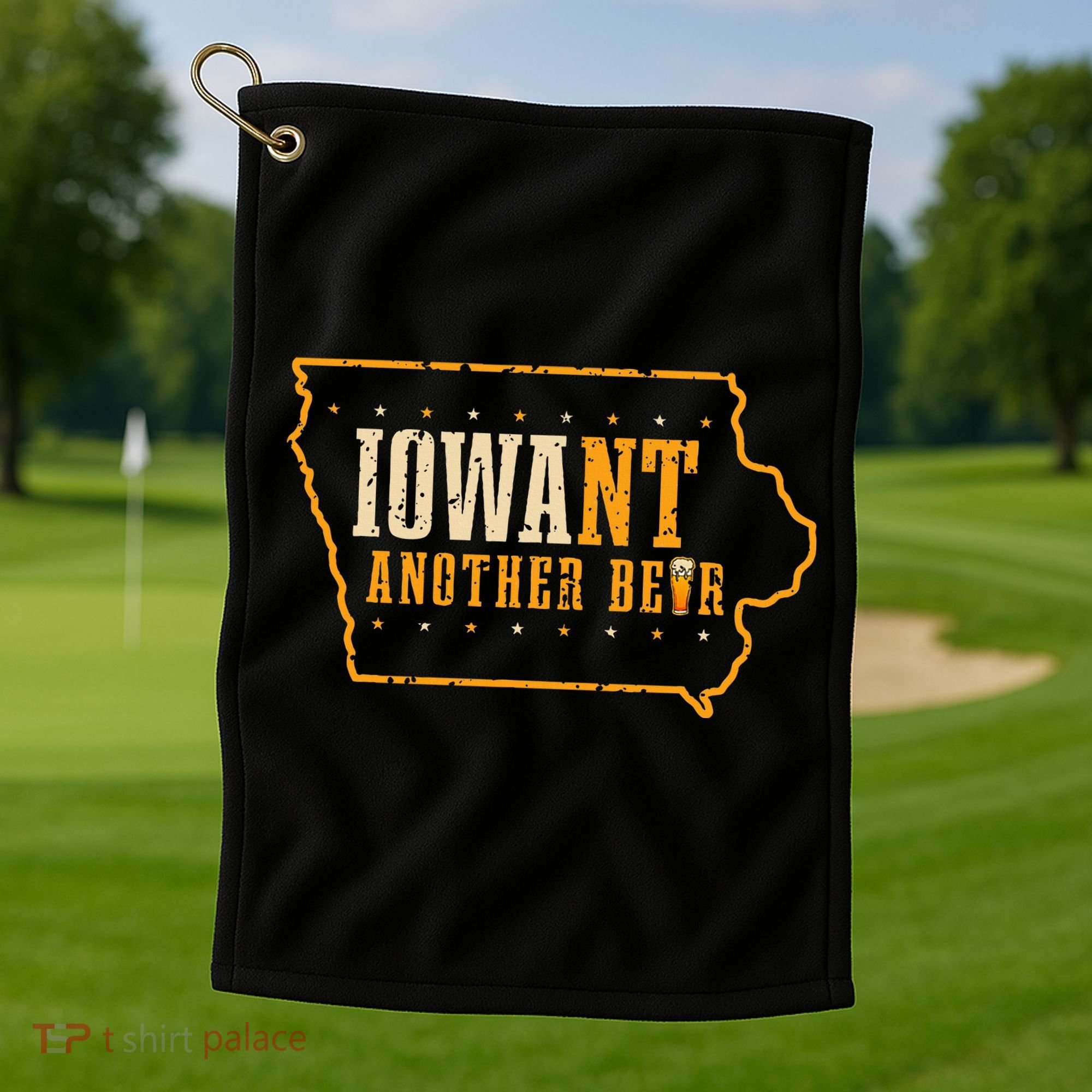 Iowa State Map I Want Another Beer Funny Drinking Golf Towel