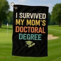 I Survived My Moms Doctoral Degree Doctorate Graduation Golf Towel thumb 1