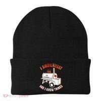 I Smoke Meat And I Know Things Funny BBQ Texas TX Beanie thumb 0