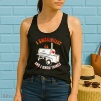 I Smoke Meat And I Know Things Funny BBQ Texas TX Women's Tank Top thumb 2