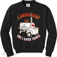 I Smoke Meat And I Know Things Funny BBQ Texas TX Kids Sweatshirt thumb 0