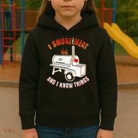 I Smoke Meat And I Know Things Funny BBQ Texas TX Kids Hoodie thumb 3