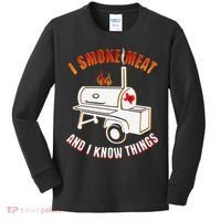 I Smoke Meat And I Know Things Funny BBQ Texas TX Kids Long Sleeve Shirt thumb 0
