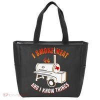 I Smoke Meat And I Know Things Funny BBQ Texas TX Tote Bag thumb 0