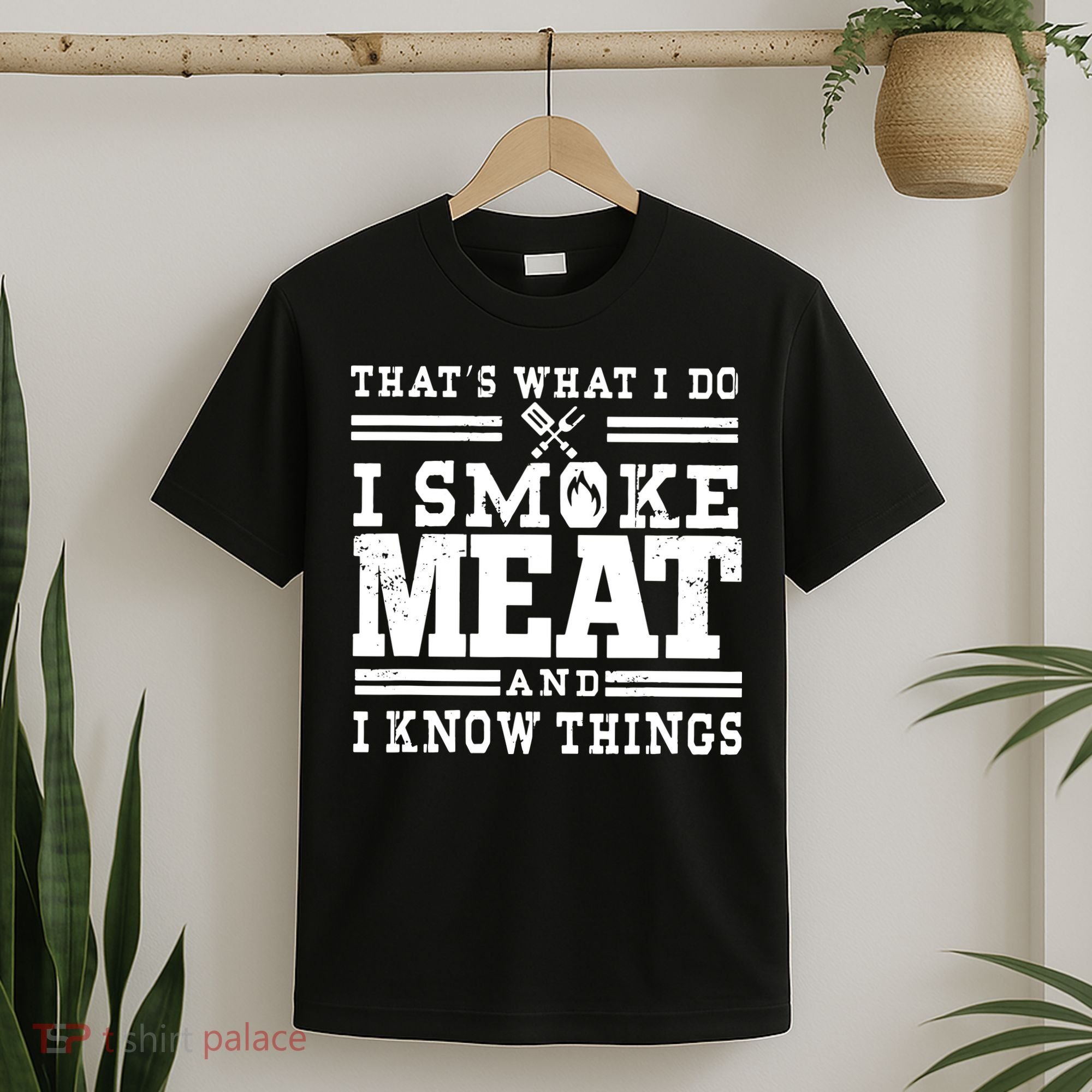I Smoke Meat And I Know Things Funny BBQ Chef Grill Dad T-Shirt