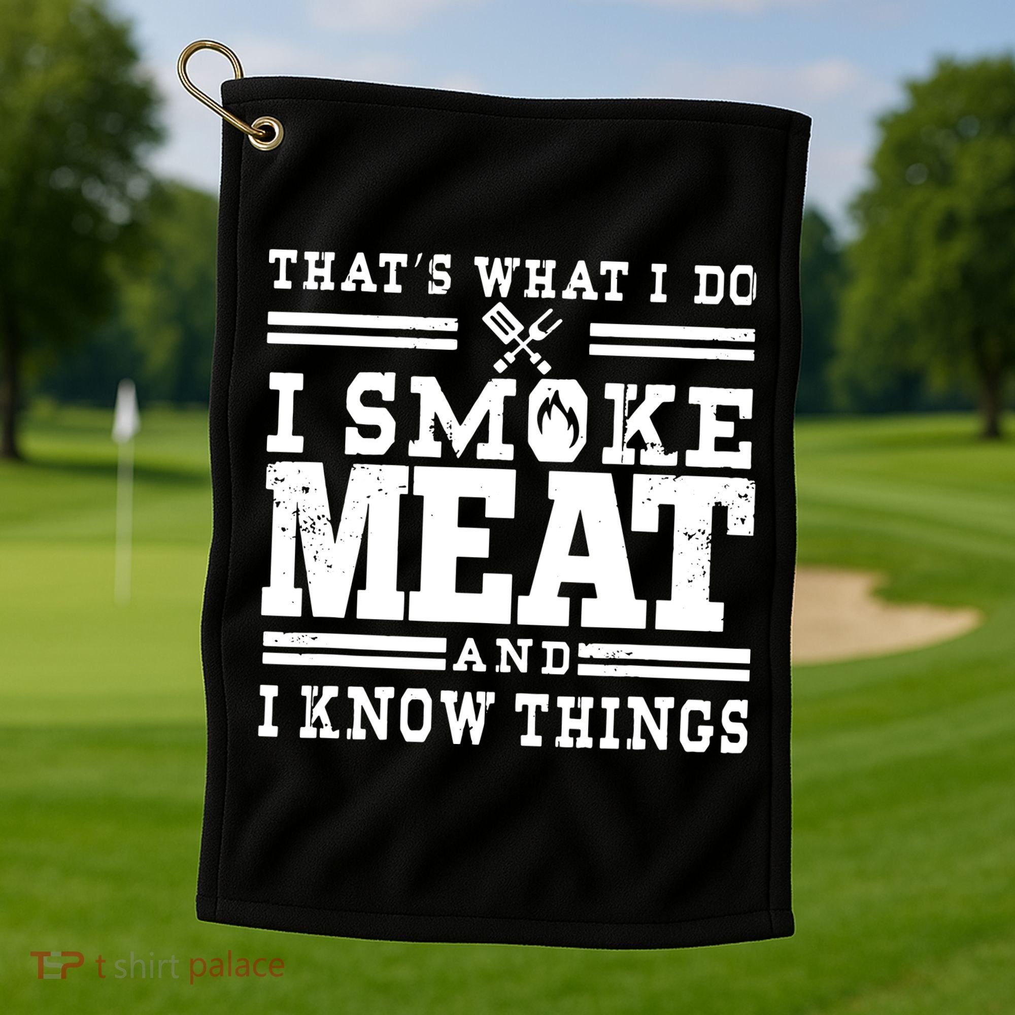 I Smoke Meat And I Know Things Funny BBQ Chef Grill Dad Golf Towel