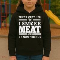 I Smoke Meat And I Know Things Funny BBQ Chef Grill Dad Kids Hoodie thumb 3