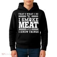 I Smoke Meat And I Know Things Funny BBQ Chef Grill Dad Kids Hoodie thumb 4