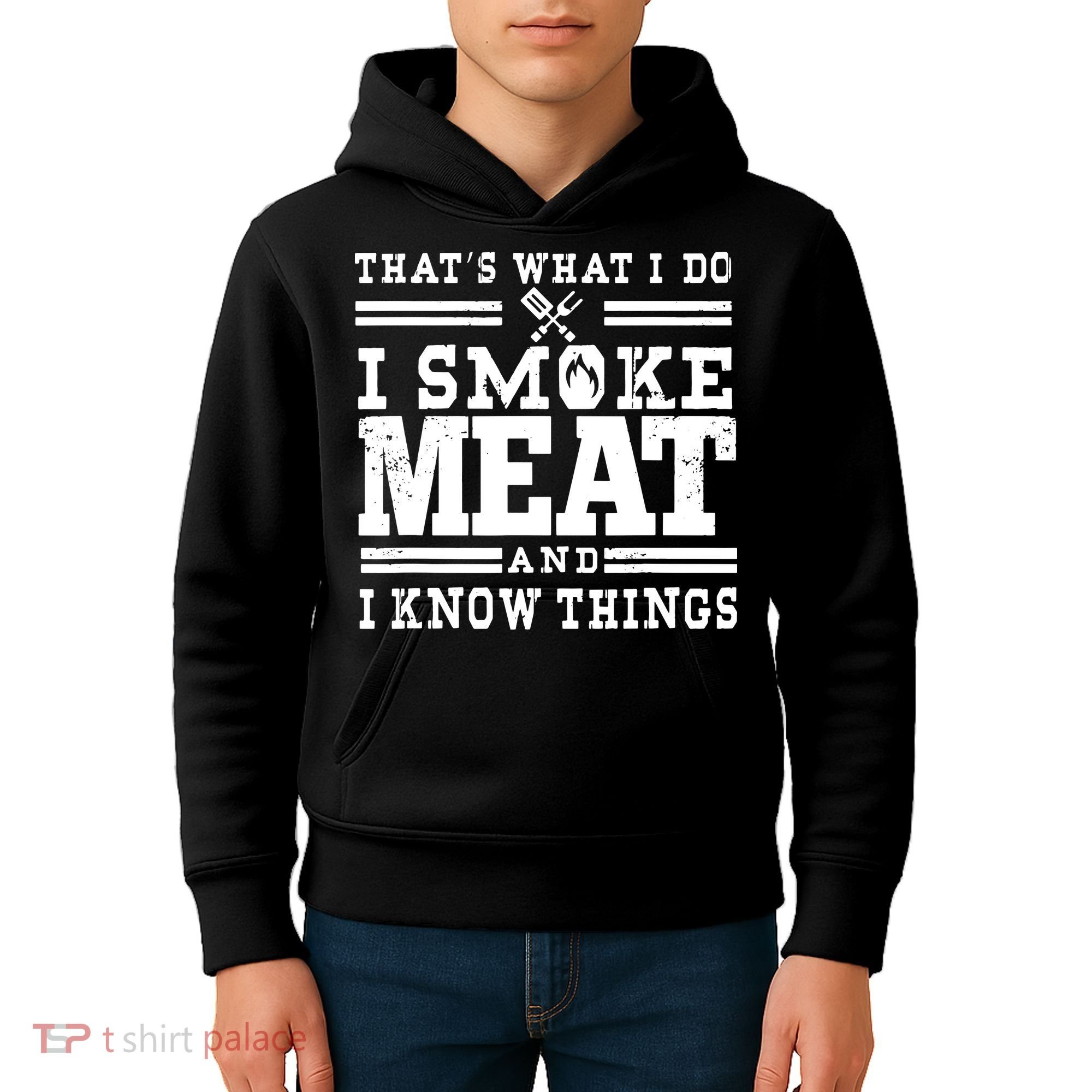 I Smoke Meat And I Know Things Funny BBQ Chef Grill Dad Kids Hoodie