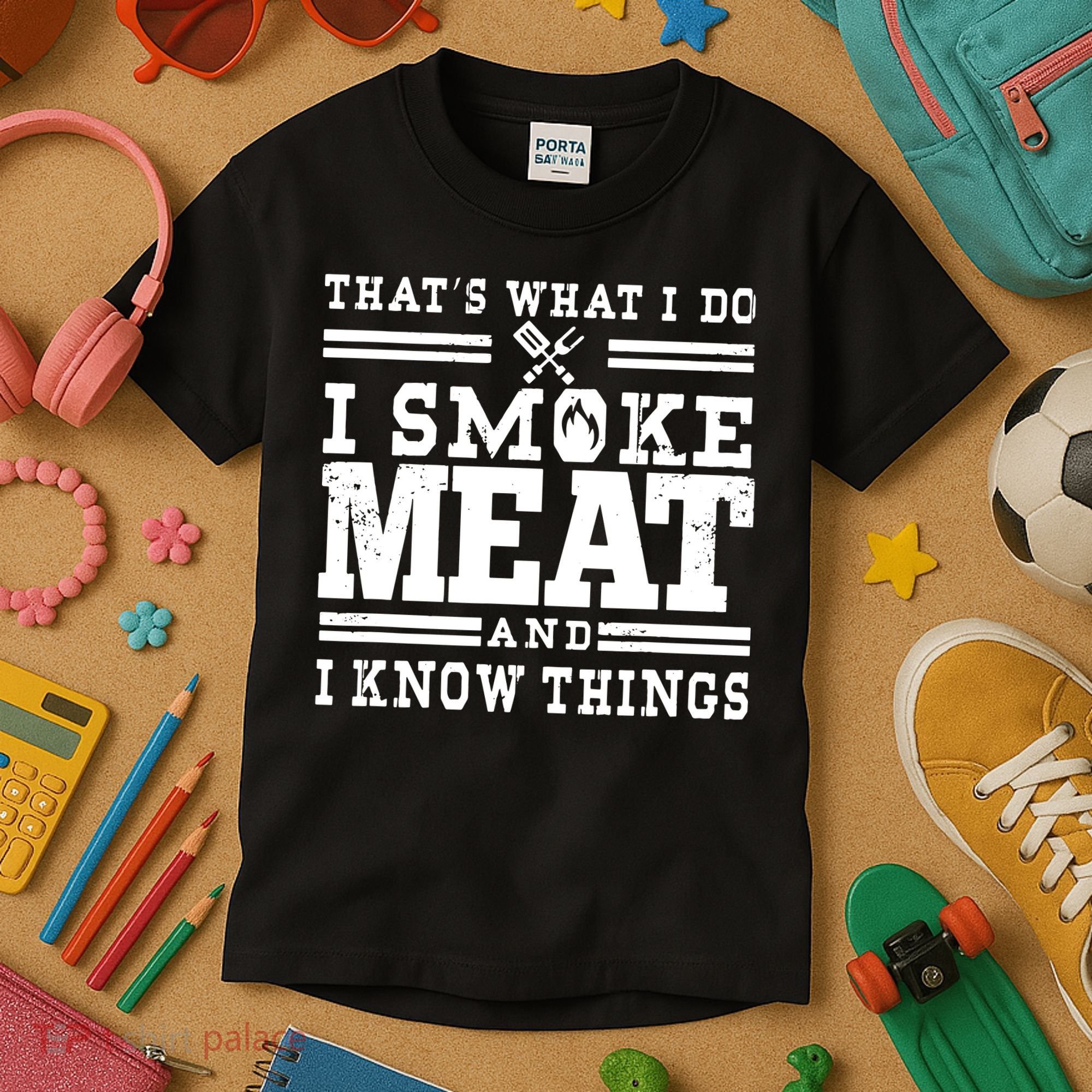 I Smoke Meat And I Know Things Funny BBQ Chef Grill Dad Kids T-Shirt