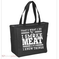 I Smoke Meat And I Know Things Funny BBQ Chef Grill Dad Tote Bag thumb 2
