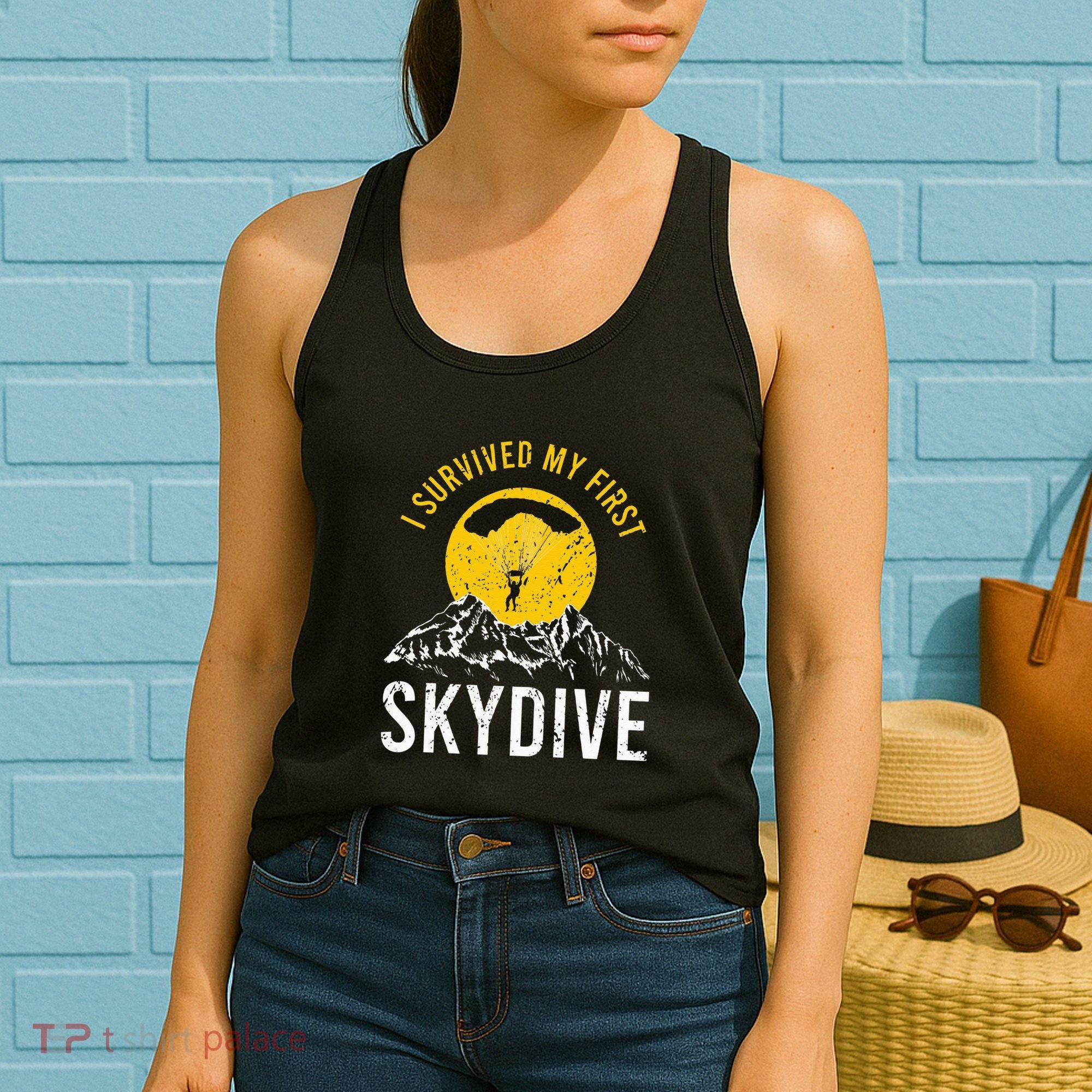 I Survived My First Sky Diving Funny Parachuting Skydiver Women's Tank Top