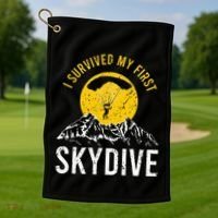 I Survived My First Sky Diving Funny Parachuting Skydiver Golf Towel thumb 1