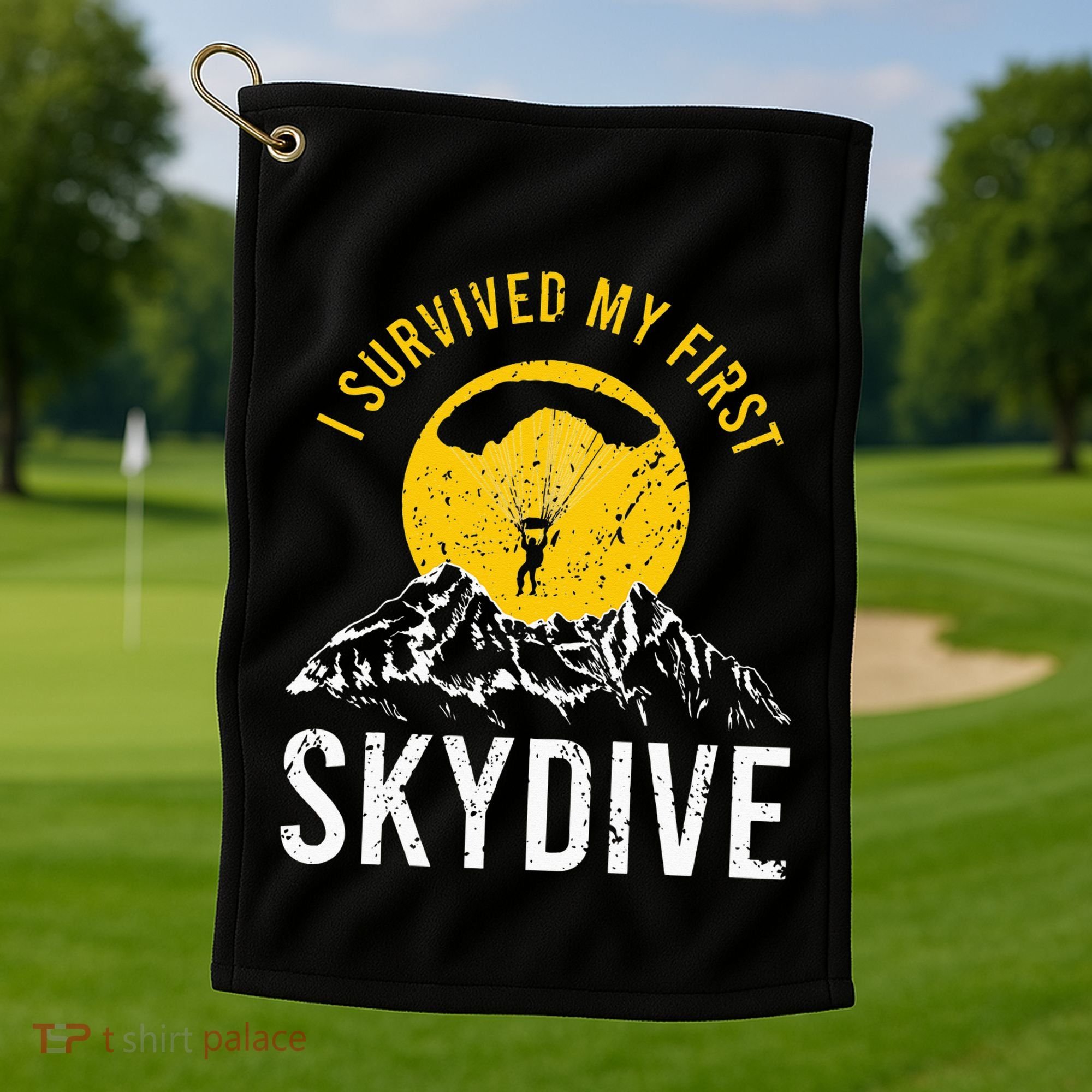 I Survived My First Sky Diving Funny Parachuting Skydiver Golf Towel