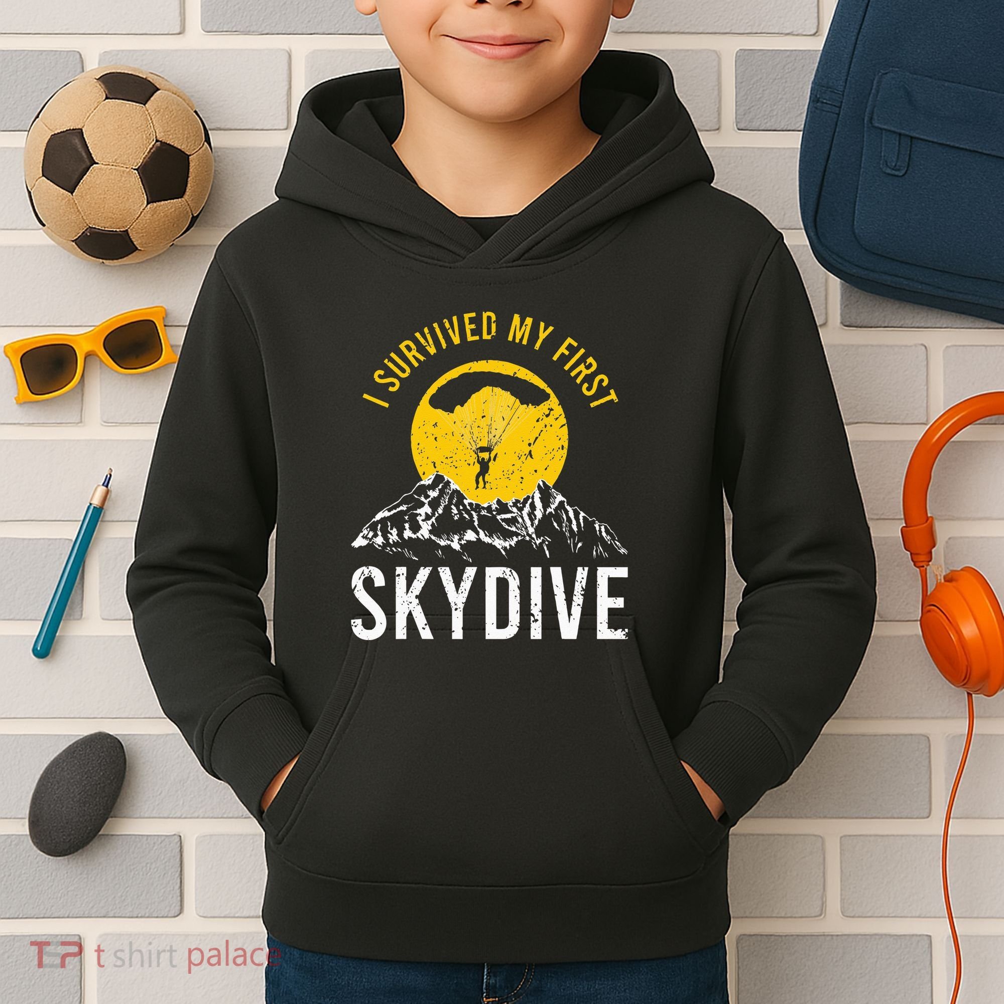 I Survived My First Sky Diving Funny Parachuting Skydiver Kids Hoodie