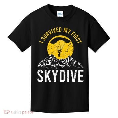 I Survived My First Sky Diving Funny Parachuting Skydiver Kids T-Shirt